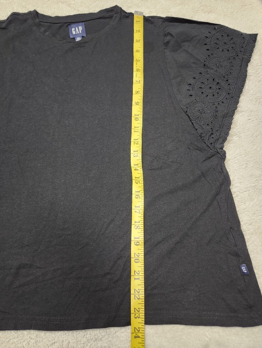 • Gap Women's Short Eyelet Sleeve Boxy T-Shirt Size XXL Black Cotton Modal Blend - Picture 10 of 11